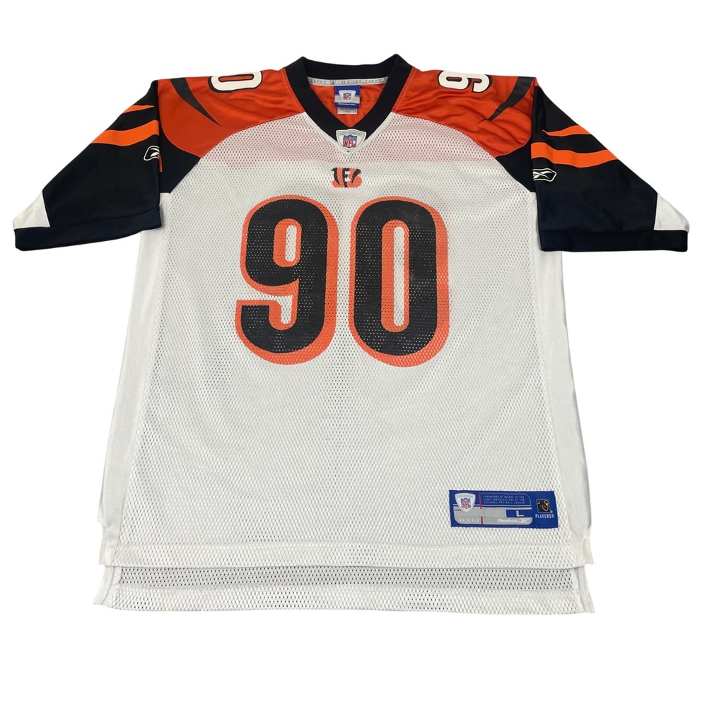 VTG Reebok Justin Smith Cincinnati Bengals Football Jersey #90 White Men's Large